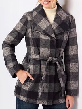 MO-KA Belted Plaid Knit Black Jacket - XS